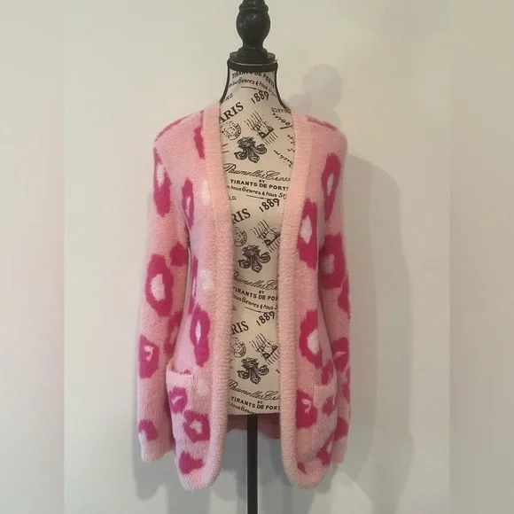 Crown & Ivy Kids Pink Leopard Cardigan, XL - Picture 1 of 4
